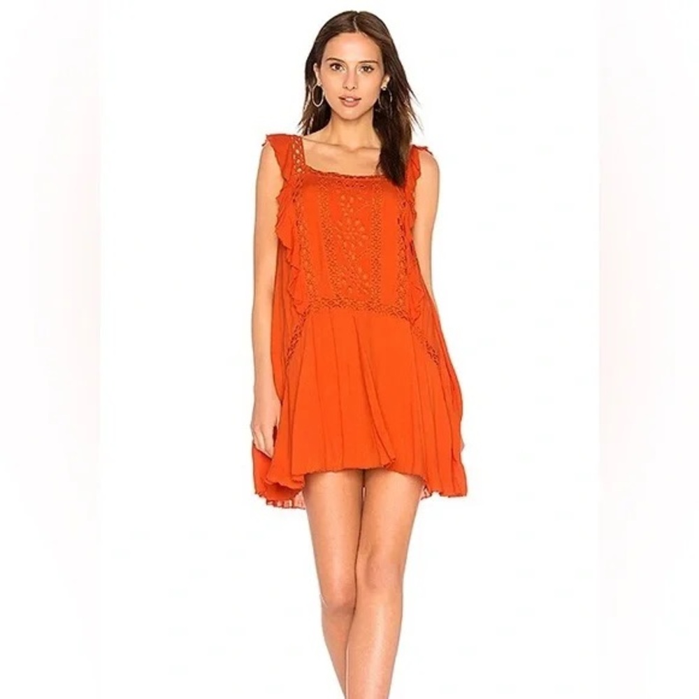 Free People Orange Crochet-Trim Mini Dress